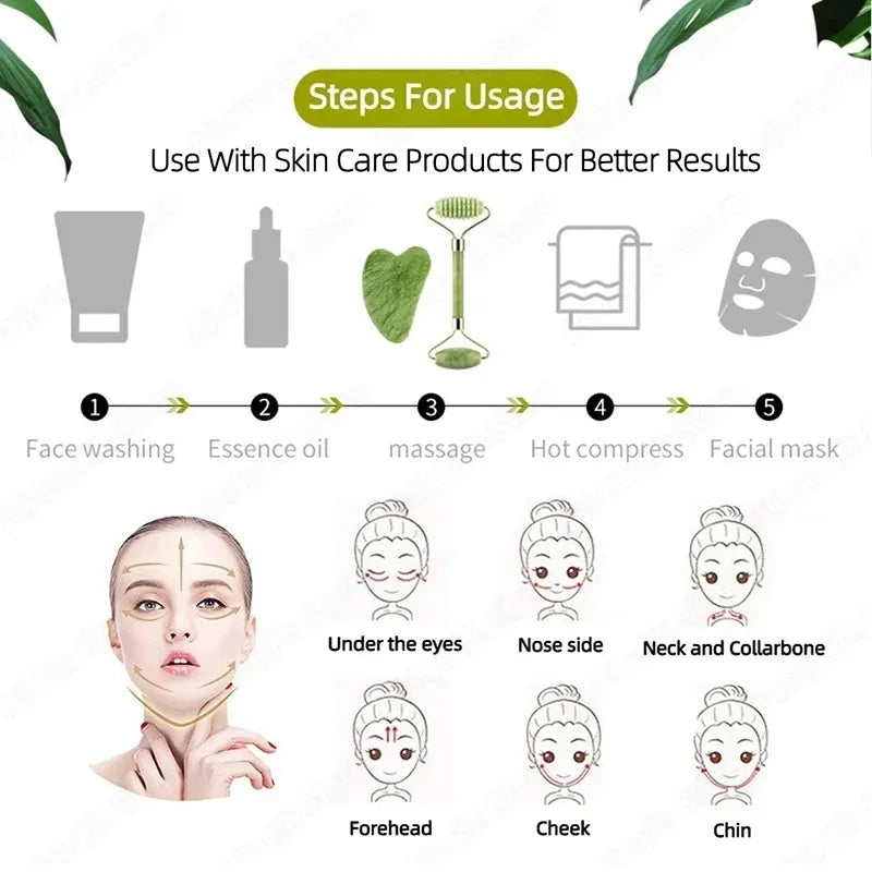 Green Gua Sha Face Massage Roller