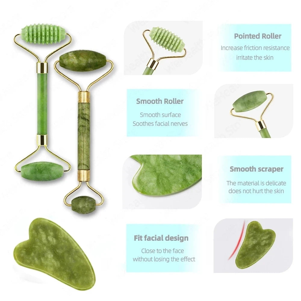 Green Gua Sha Face Massage Roller