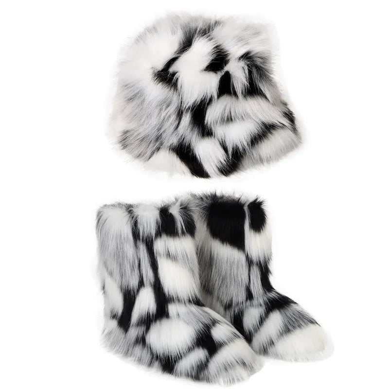 Fur Boots and Bucket Hat Set