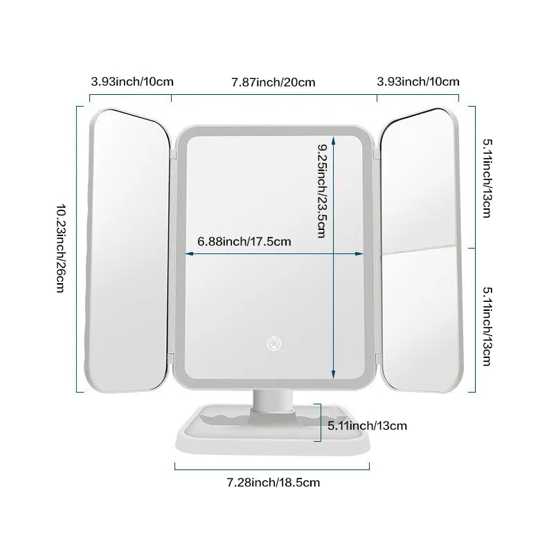 White Quilted Trifold LED Mirror