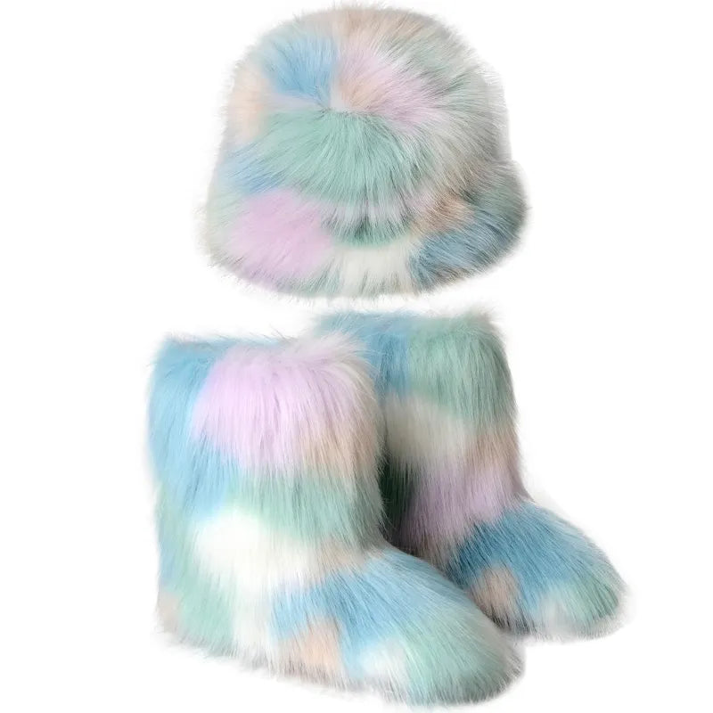 Fur Boots and Bucket Hat Set