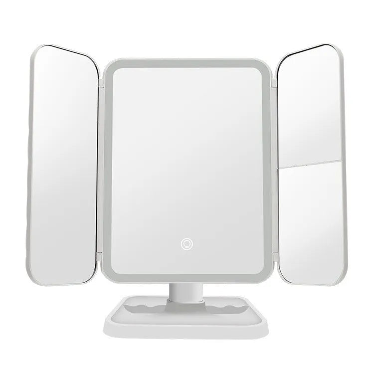 White Quilted Trifold LED Mirror