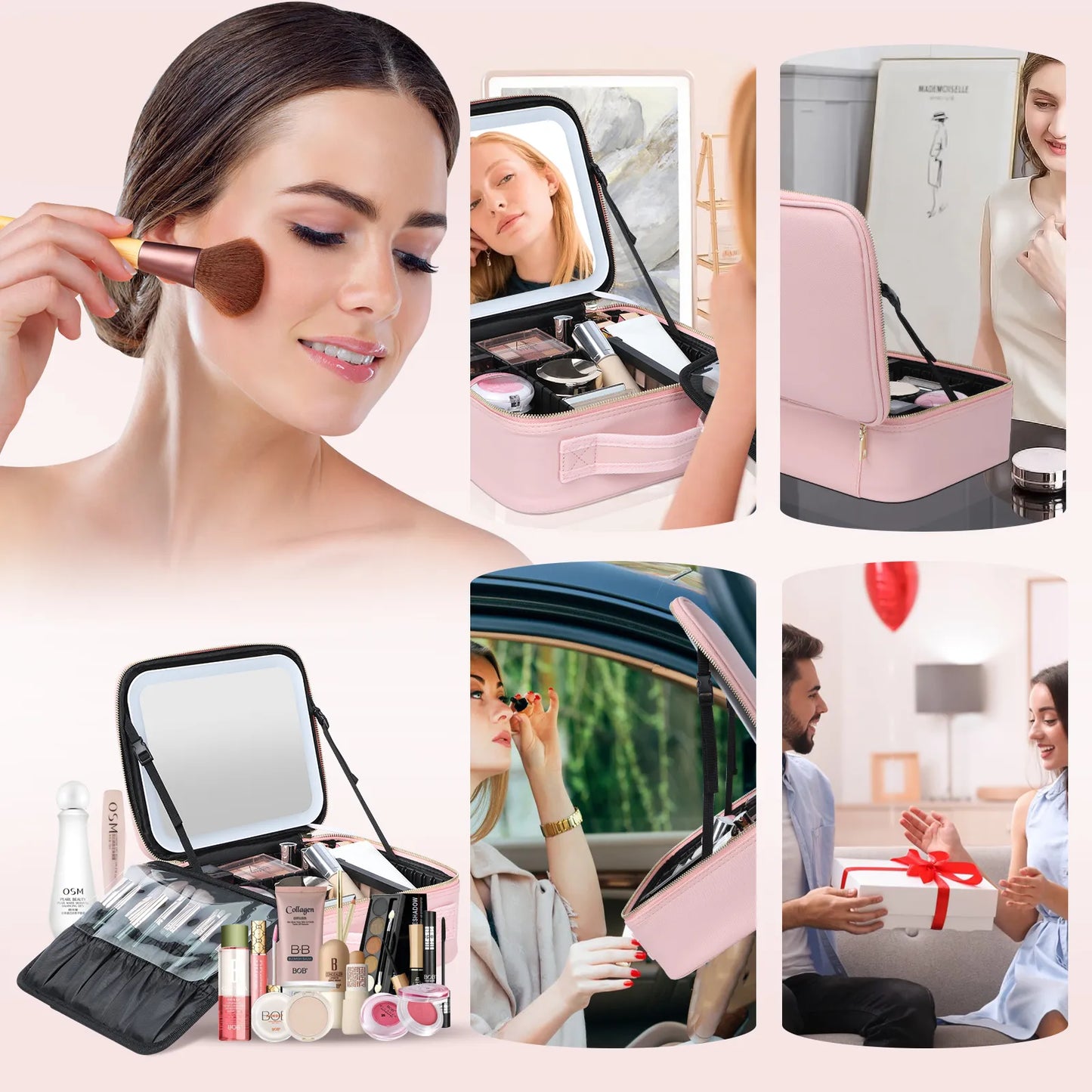 LED Mirror Cosmetic Travel Bag
