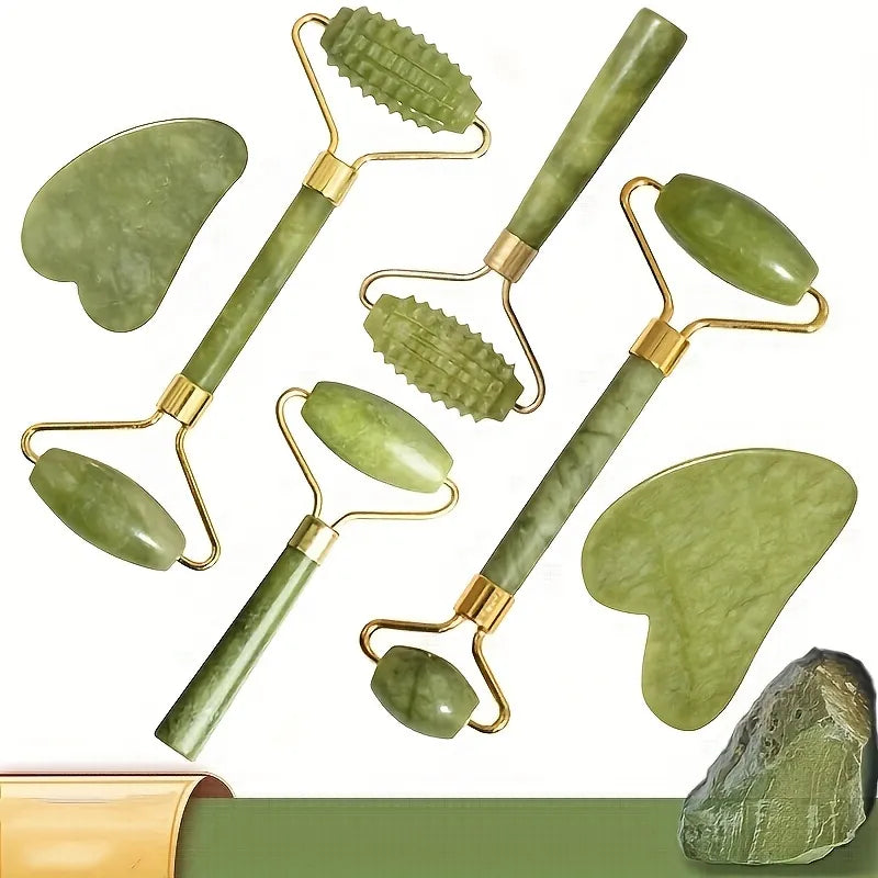 Green Gua Sha Face Massage Roller