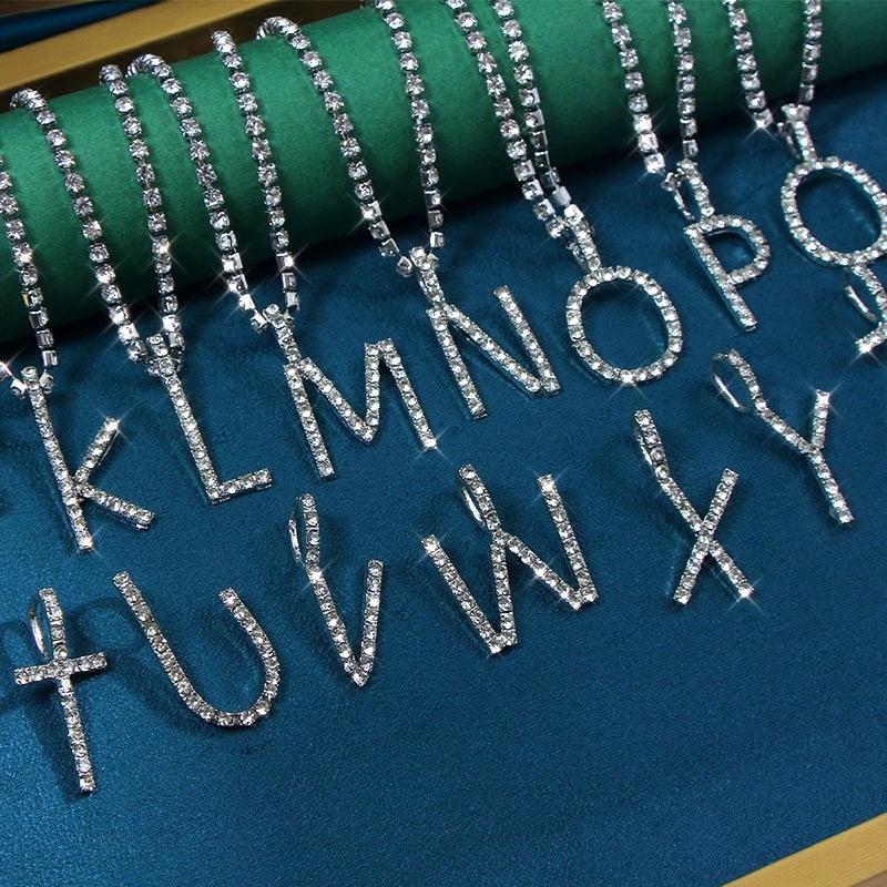 Caraquet Iced out A-Z Letter Silver Diamond Tennis Necklace