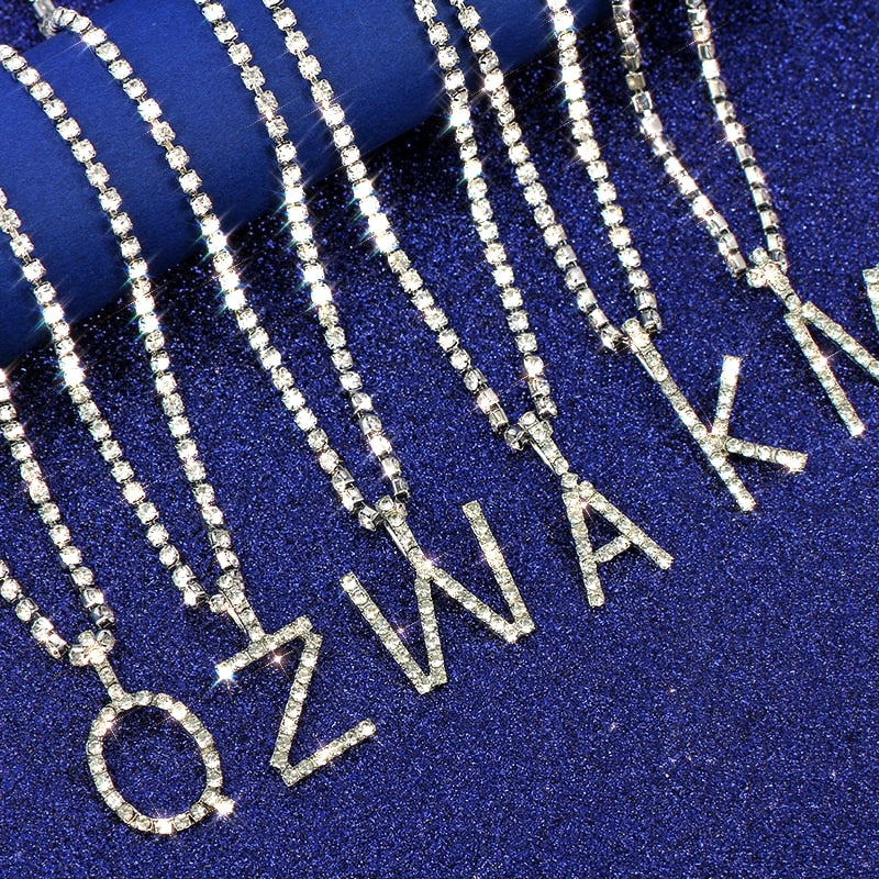 Caraquet Iced out A-Z Letter Silver Diamond Tennis Necklace