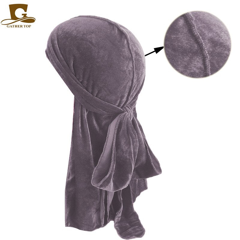 Fashion Velvet China Dragon Pattern Durag Breathable Bandana Long Tail Headwrap Women And Men Solid Color Hip Hop Turban