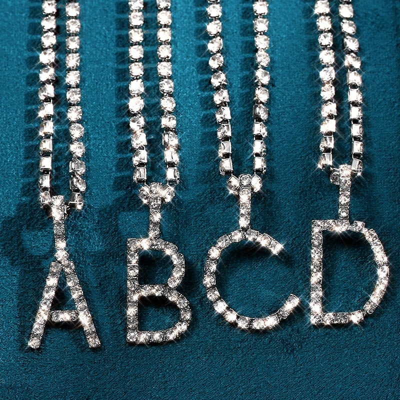 Caraquet Iced out A-Z Letter Silver Diamond Tennis Necklace