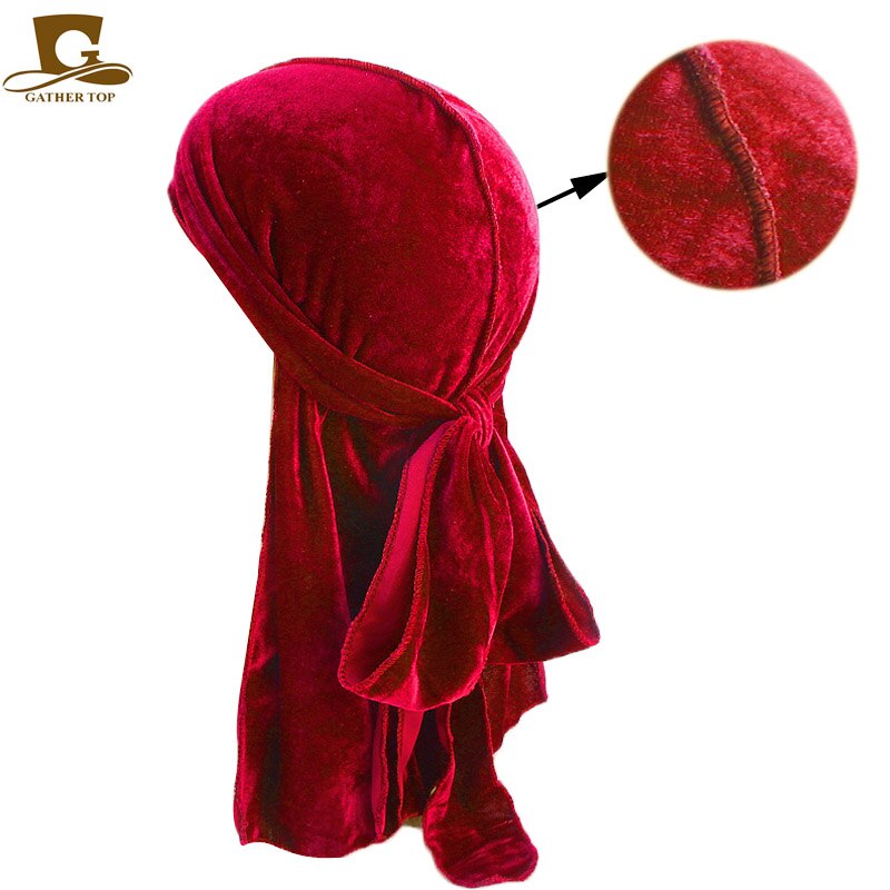 Fashion Velvet China Dragon Pattern Durag Breathable Bandana Long Tail Headwrap Women And Men Solid Color Hip Hop Turban