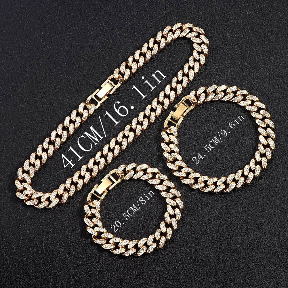 Iced Out Miami Cuban Chain Necklace and Jewelry Sets