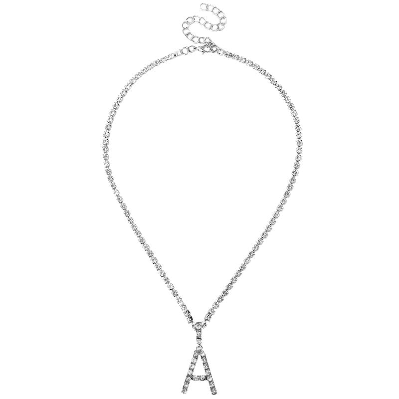 Caraquet Iced out A-Z Letter Silver Diamond Tennis Necklace