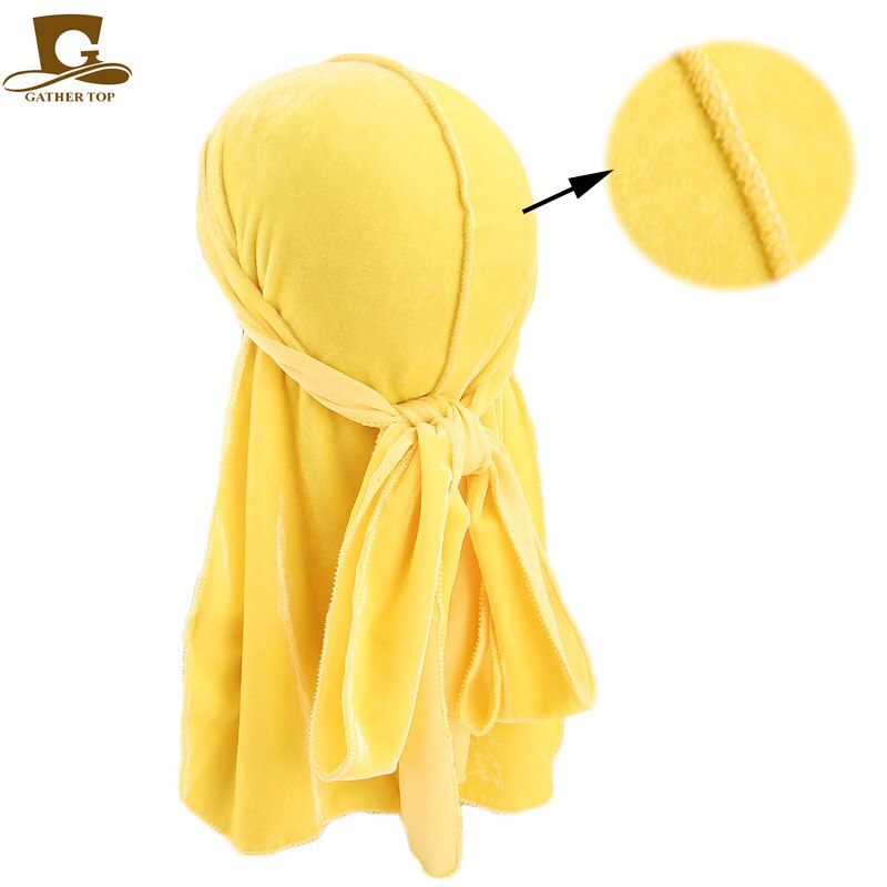 Fashion Velvet China Dragon Pattern Durag Breathable Bandana Long Tail Headwrap Women And Men Solid Color Hip Hop Turban