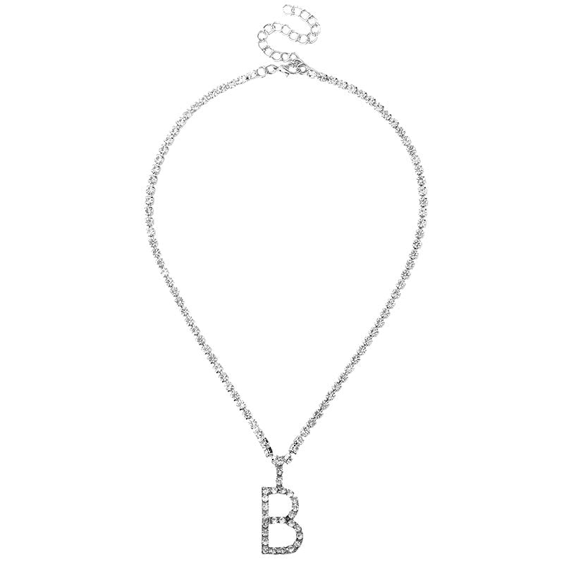 Caraquet Iced out A-Z Letter Silver Diamond Tennis Necklace