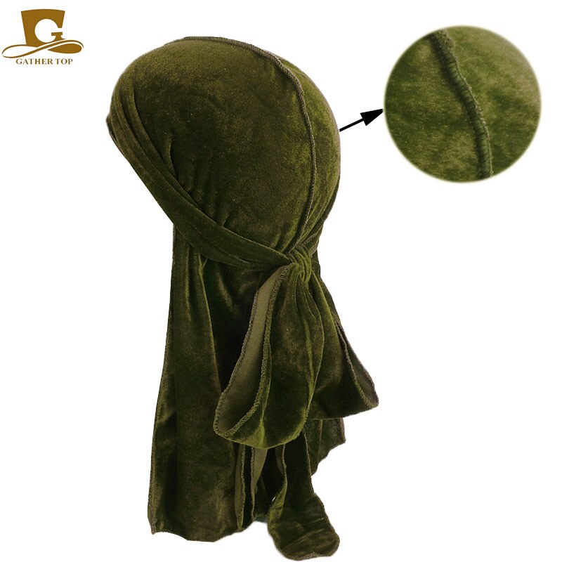 Fashion Velvet China Dragon Pattern Durag Breathable Bandana Long Tail Headwrap Women And Men Solid Color Hip Hop Turban