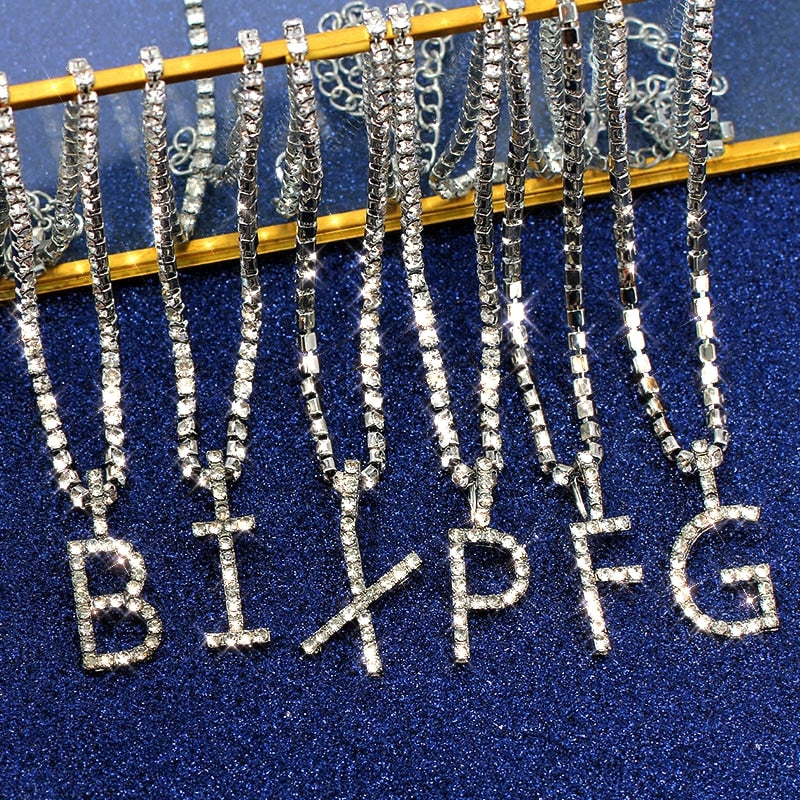 Caraquet Iced out A-Z Letter Silver Diamond Tennis Necklace