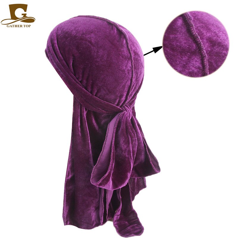 Fashion Velvet China Dragon Pattern Durag Breathable Bandana Long Tail Headwrap Women And Men Solid Color Hip Hop Turban