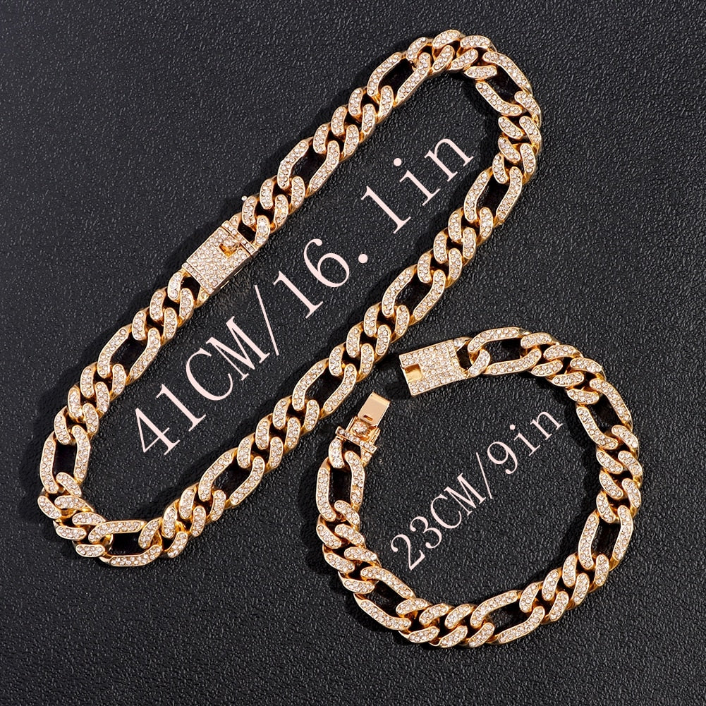 Iced Out Miami Cuban Chain Necklace and Jewelry Sets