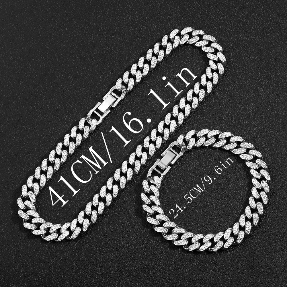 Iced Out Miami Cuban Chain Necklace and Jewelry Sets