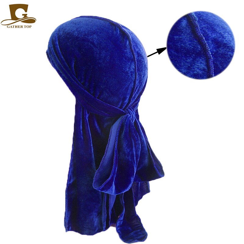 Fashion Velvet China Dragon Pattern Durag Breathable Bandana Long Tail Headwrap Women And Men Solid Color Hip Hop Turban