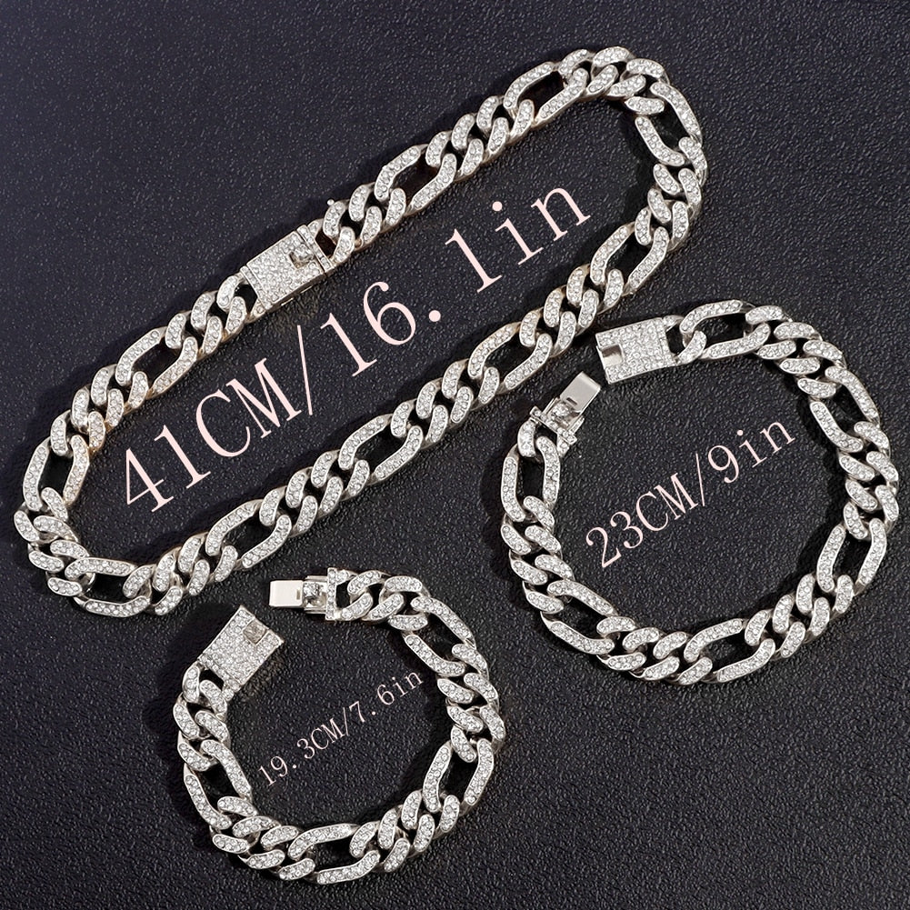 Iced Out Miami Cuban Chain Necklace and Jewelry Sets