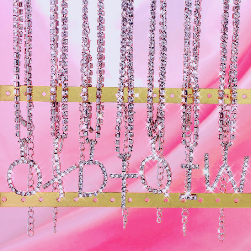 Caraquet Iced out A-Z Letter Silver Diamond Tennis Necklace