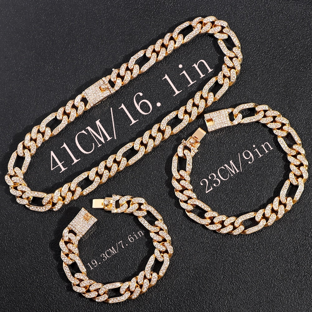 Iced Out Miami Cuban Chain Necklace and Jewelry Sets