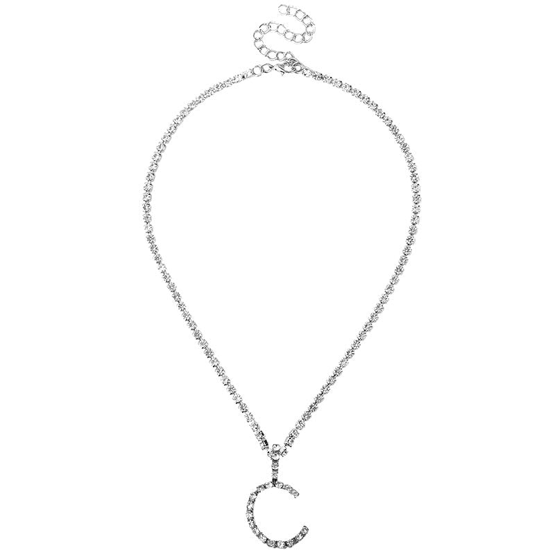 Caraquet Iced out A-Z Letter Silver Diamond Tennis Necklace