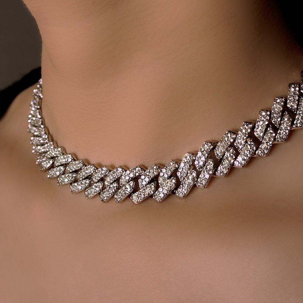 Iced Out 14mm Prong Cuban Link Chain Necklace