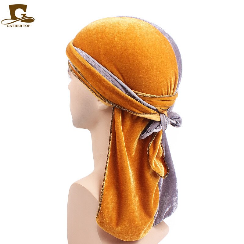 Fashion Velvet China Dragon Pattern Durag Breathable Bandana Long Tail Headwrap Women And Men Solid Color Hip Hop Turban