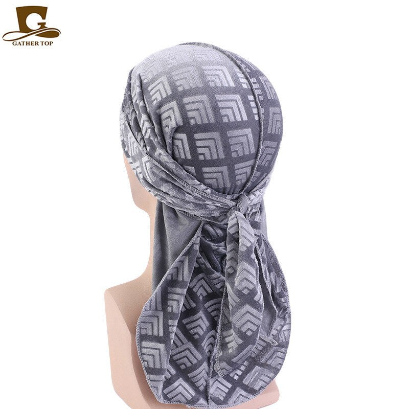 Fashion Velvet China Dragon Pattern Durag Breathable Bandana Long Tail Headwrap Women And Men Solid Color Hip Hop Turban