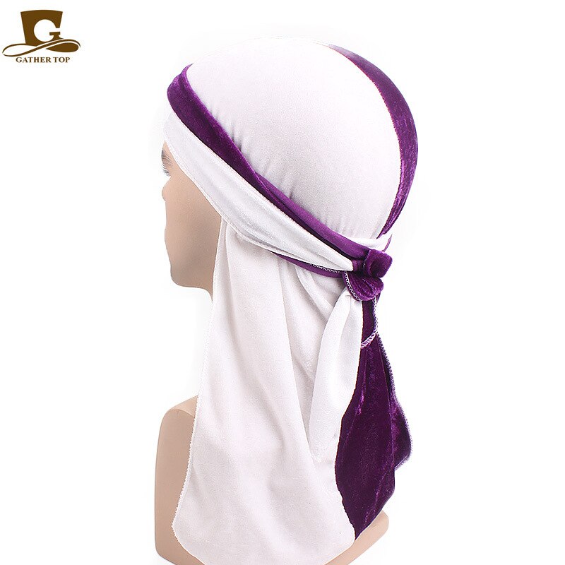 Fashion Velvet China Dragon Pattern Durag Breathable Bandana Long Tail Headwrap Women And Men Solid Color Hip Hop Turban