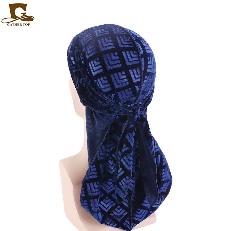 Fashion Velvet China Dragon Pattern Durag Breathable Bandana Long Tail Headwrap Women And Men Solid Color Hip Hop Turban