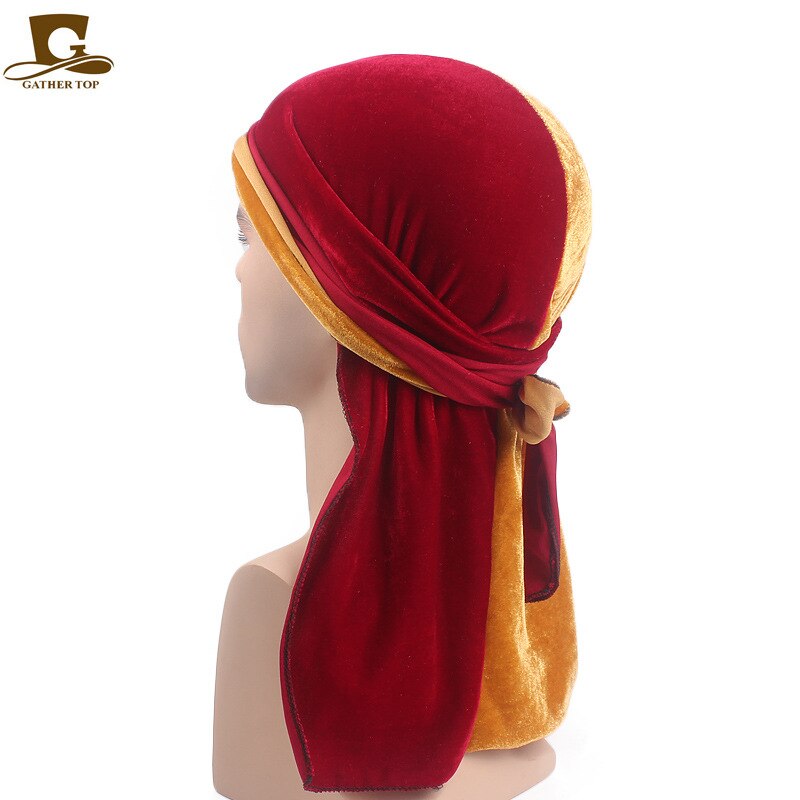 Fashion Velvet China Dragon Pattern Durag Breathable Bandana Long Tail Headwrap Women And Men Solid Color Hip Hop Turban