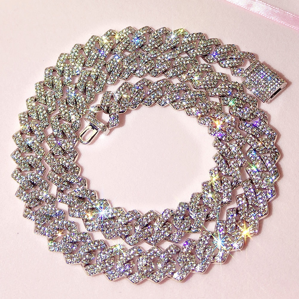 Iced Out 14mm Prong Cuban Link Chain Necklace