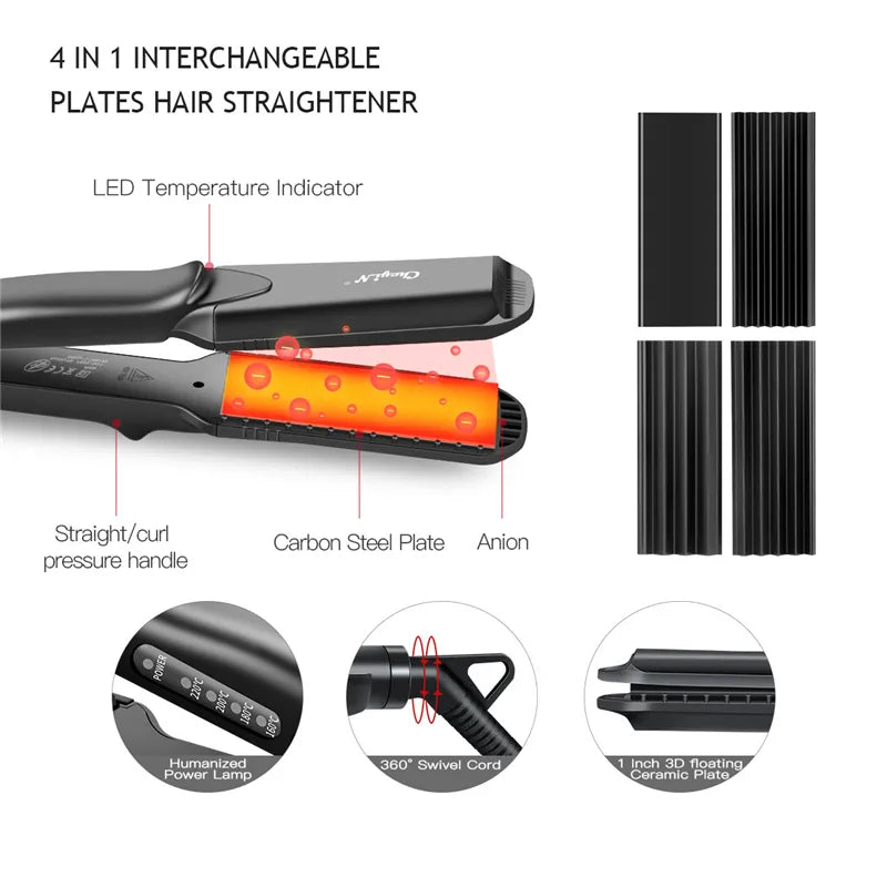 4-in-1 Interchangeable Plate Crimp Curler & Straightener