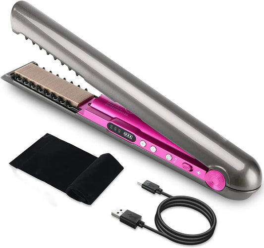 Gray/Pink Wireless Hair Straightener