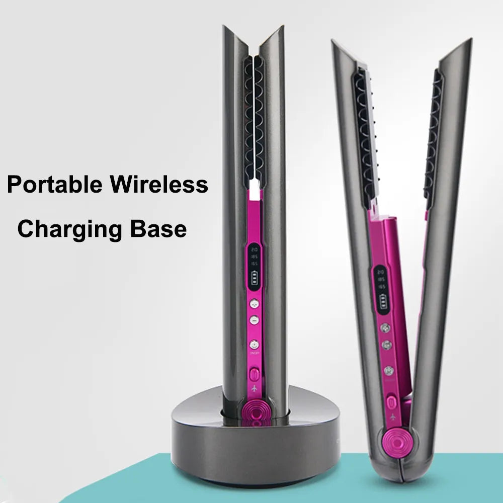Gray/Pink Wireless Hair Straightener