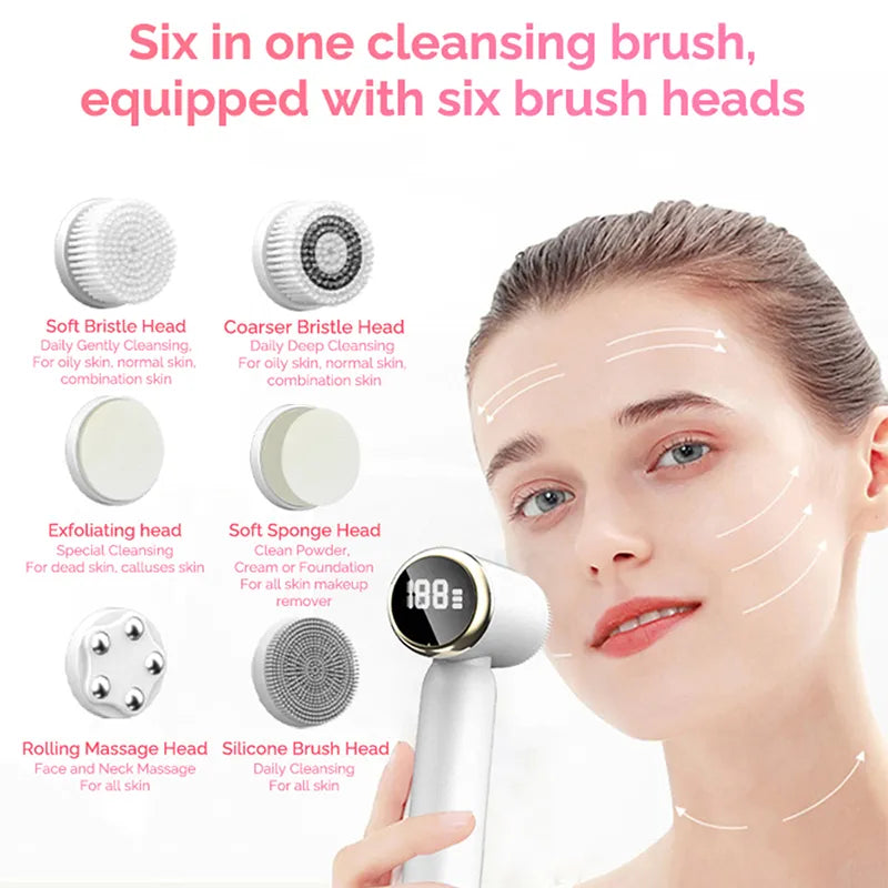 6 In 1 Ultrasonic Electric Face Cleansing Brush