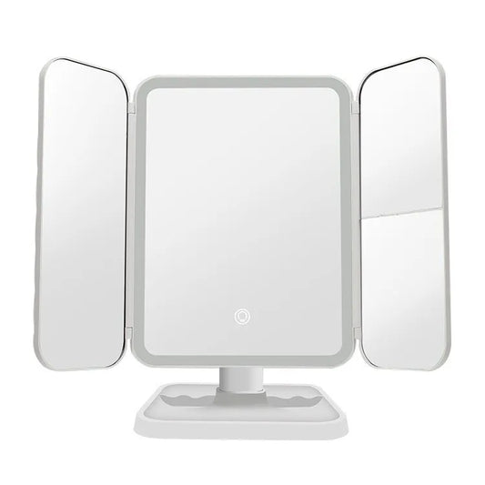 White Quilted Trifold LED Mirror
